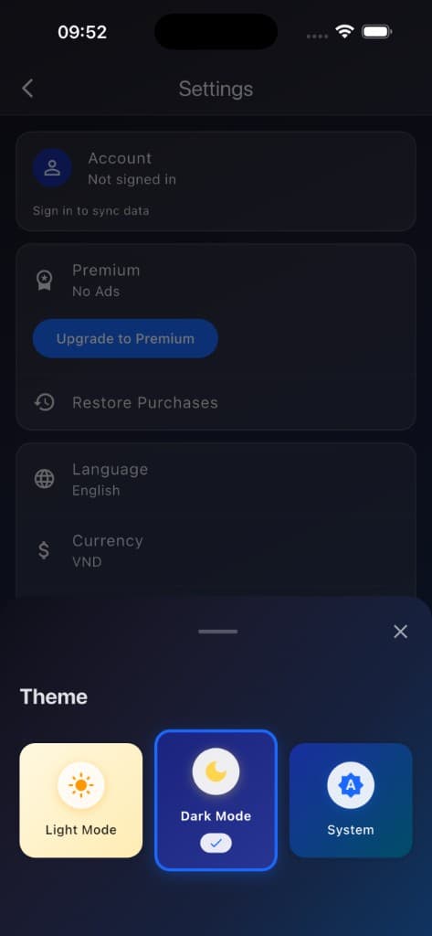 Theme: Light, Dark, System